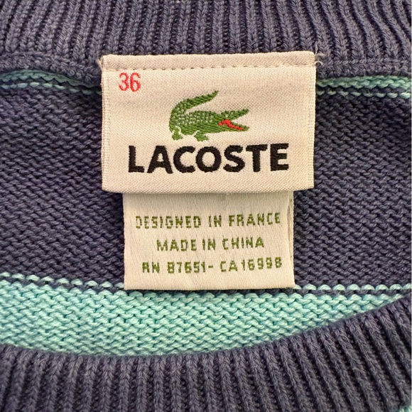 LACOSTE Blue and Teal Cotton Pullover size 36 - Picture 6 of 11